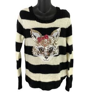Justice Sequin Critter Fox Black White Striped Sweater Size 20